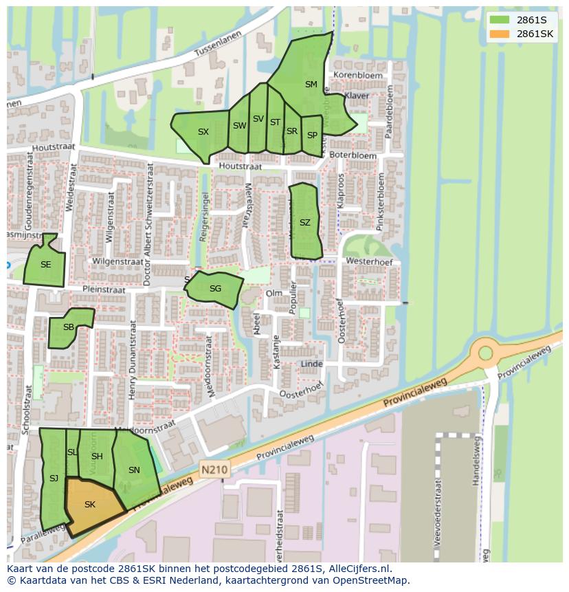 Afbeelding van het postcodegebied 2861 SK op de kaart.
