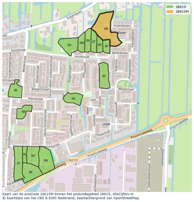 Afbeelding van het postcodegebied 2861 SM op de kaart.