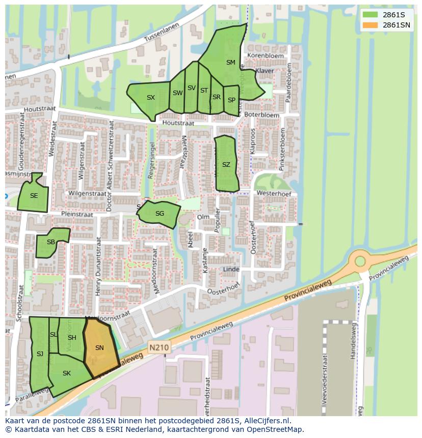 Afbeelding van het postcodegebied 2861 SN op de kaart.
