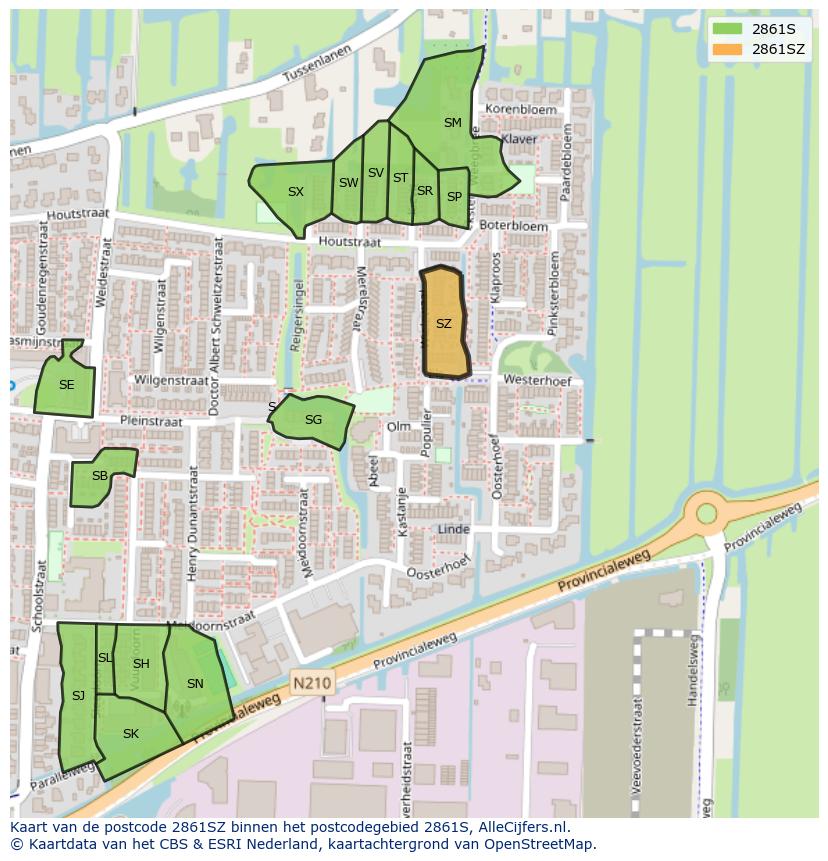 Afbeelding van het postcodegebied 2861 SZ op de kaart.