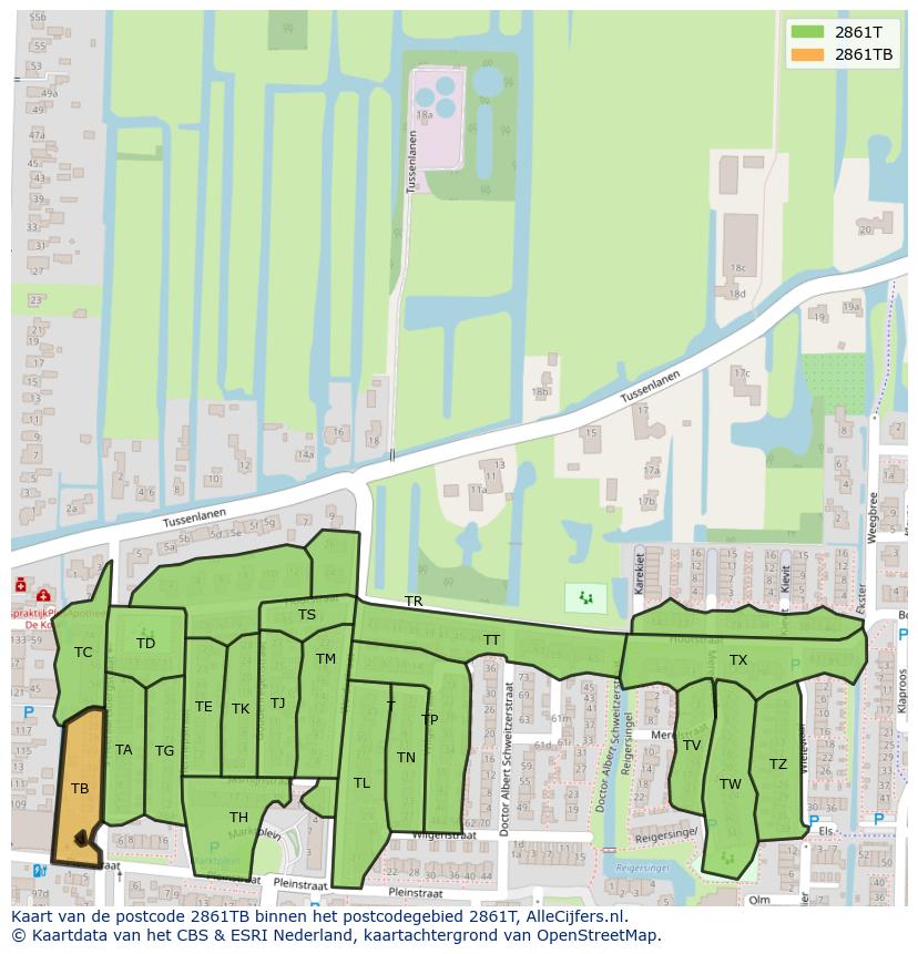 Afbeelding van het postcodegebied 2861 TB op de kaart.
