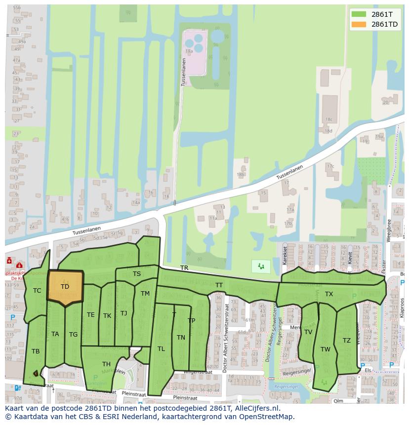 Afbeelding van het postcodegebied 2861 TD op de kaart.