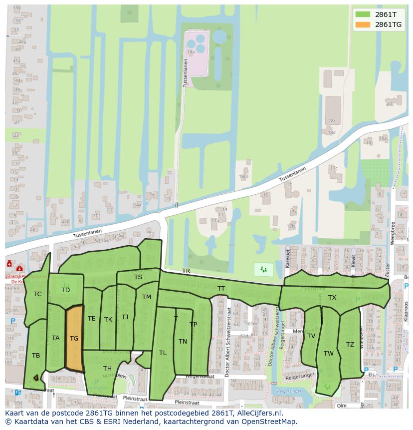 Afbeelding van het postcodegebied 2861 TG op de kaart.