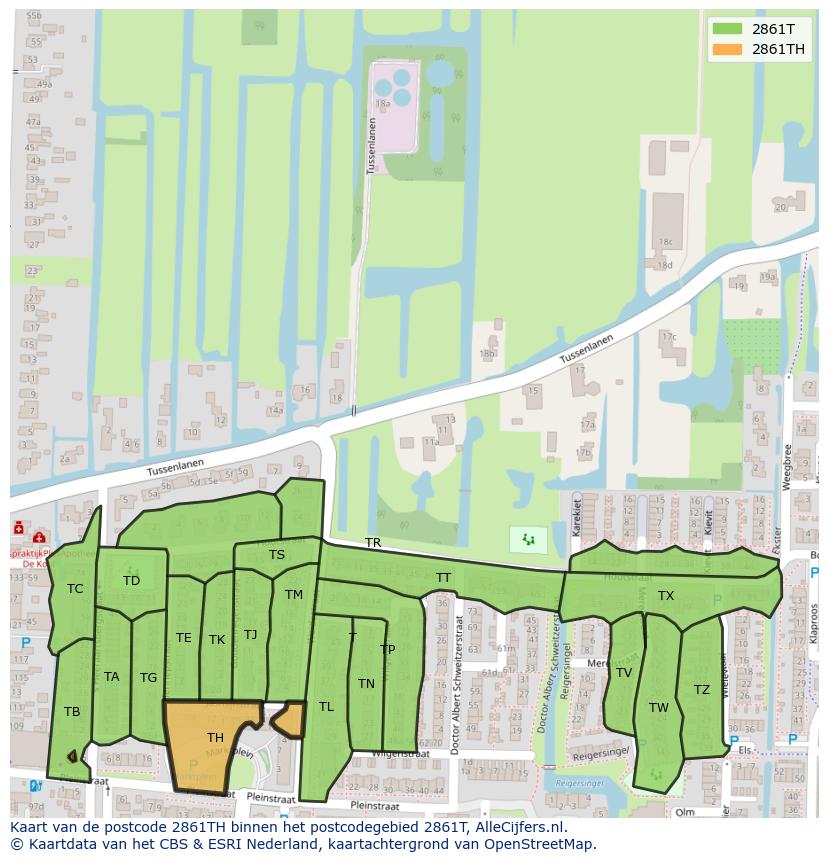 Afbeelding van het postcodegebied 2861 TH op de kaart.