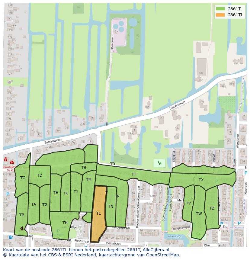 Afbeelding van het postcodegebied 2861 TL op de kaart.