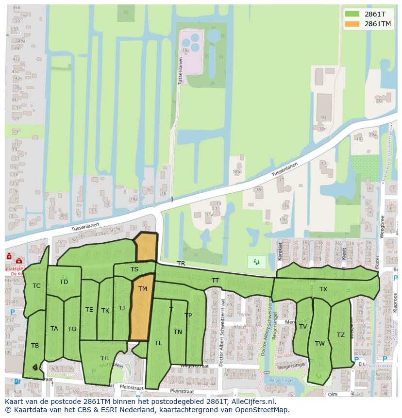 Afbeelding van het postcodegebied 2861 TM op de kaart.