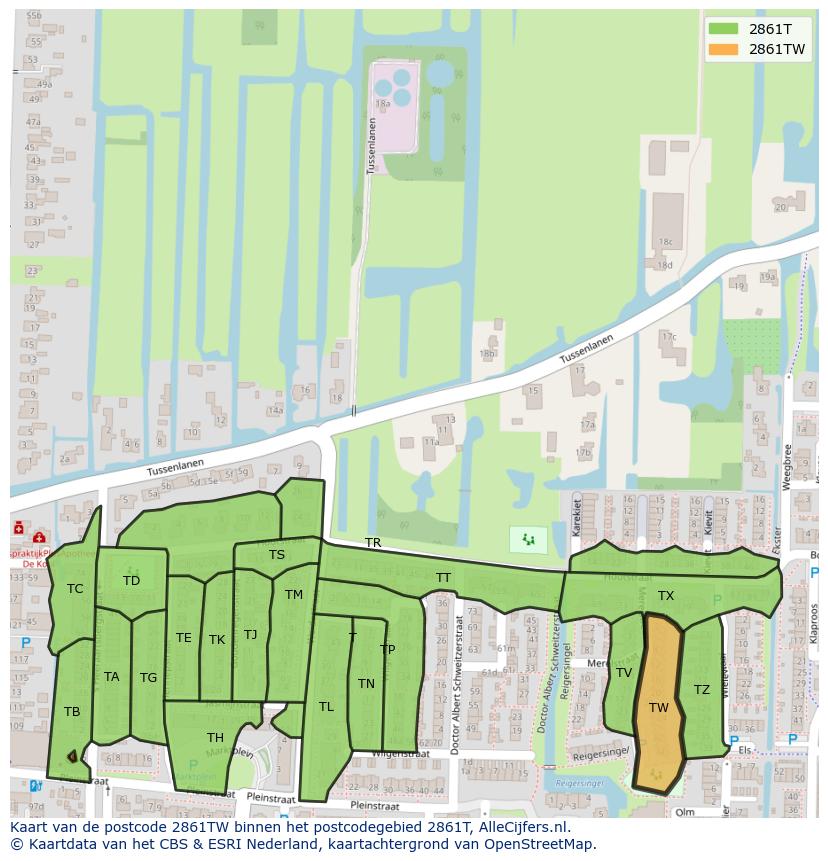 Afbeelding van het postcodegebied 2861 TW op de kaart.