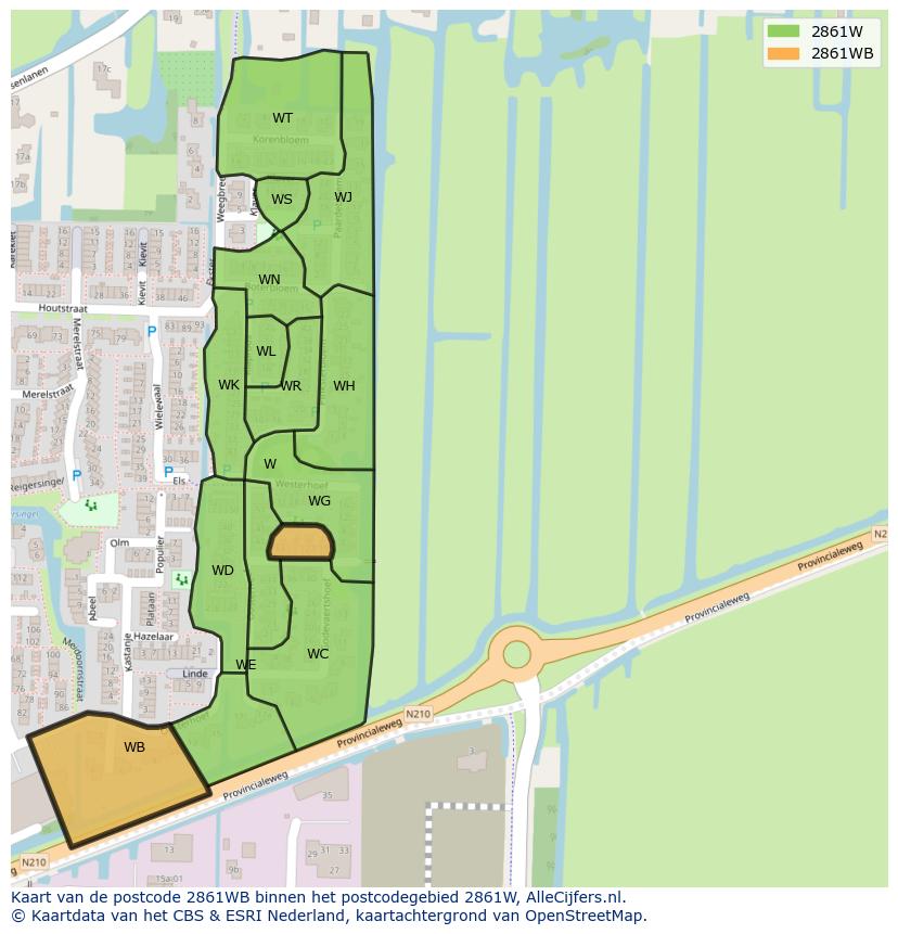 Afbeelding van het postcodegebied 2861 WB op de kaart.