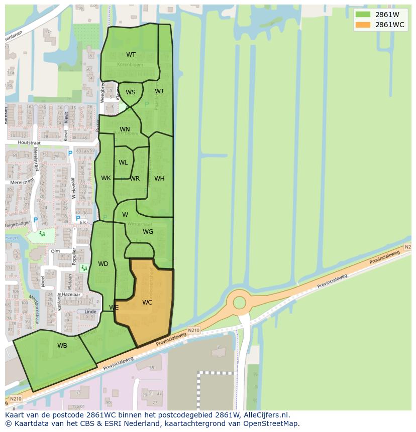 Afbeelding van het postcodegebied 2861 WC op de kaart.
