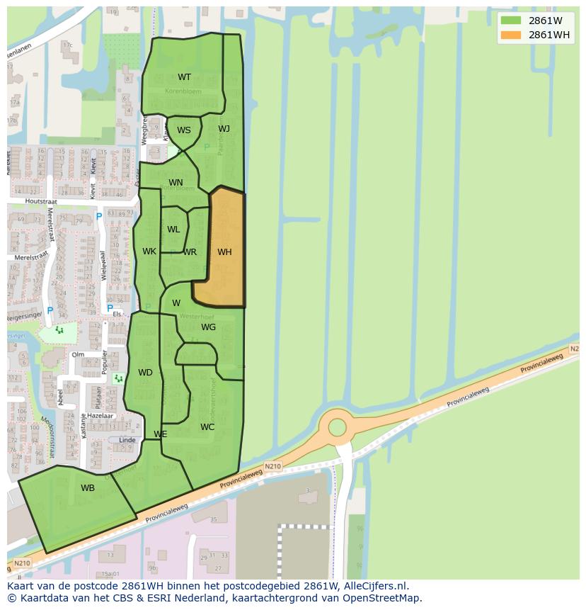 Afbeelding van het postcodegebied 2861 WH op de kaart.