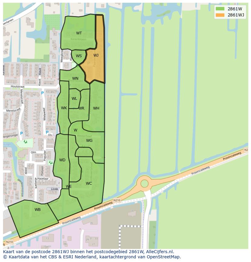 Afbeelding van het postcodegebied 2861 WJ op de kaart.