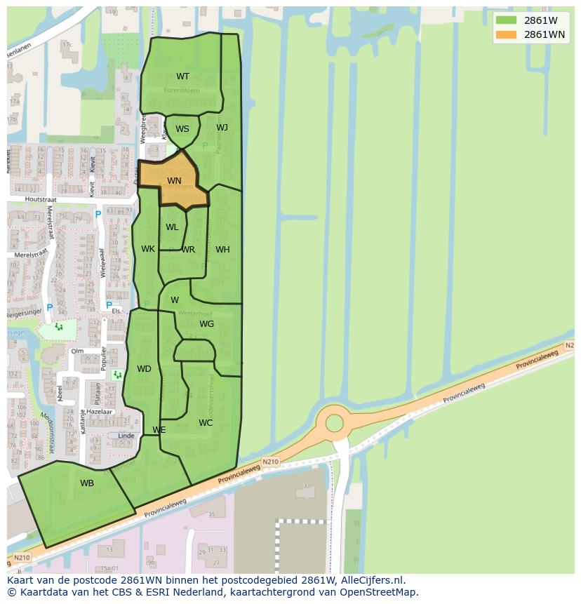 Afbeelding van het postcodegebied 2861 WN op de kaart.