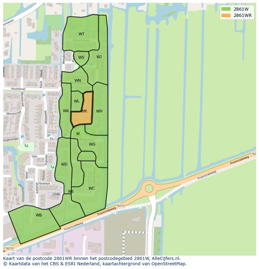 Afbeelding van het postcodegebied 2861 WR op de kaart.