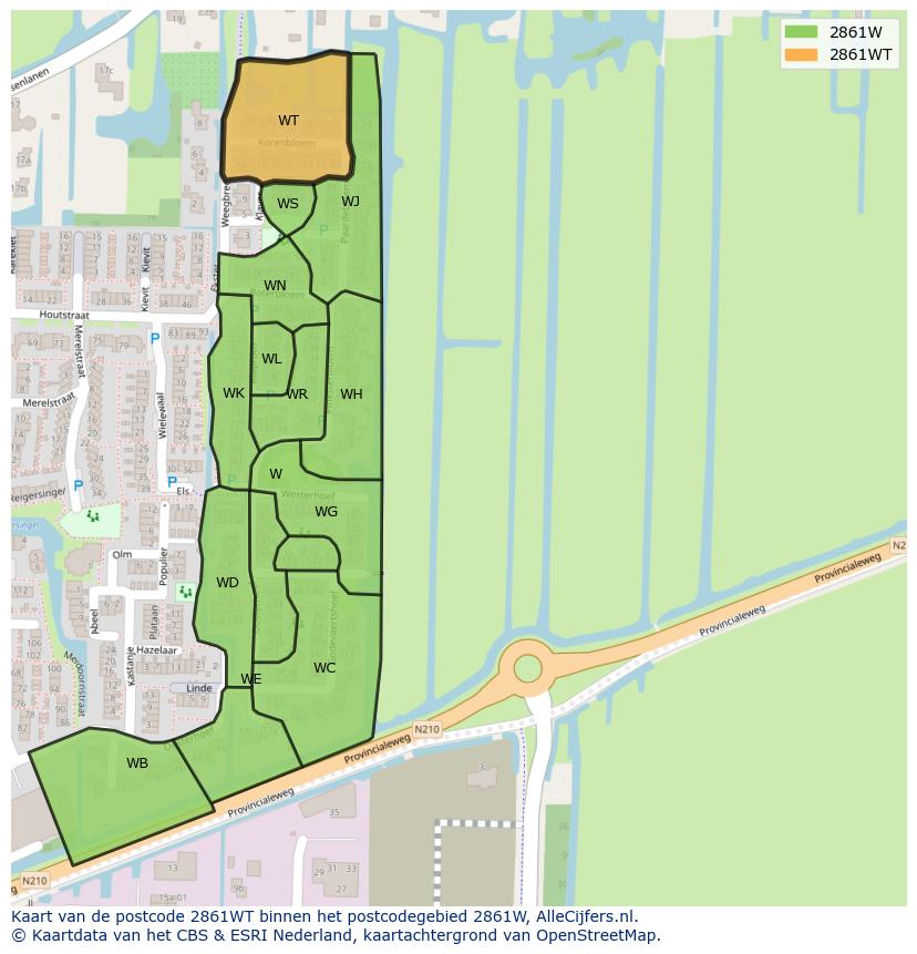 Afbeelding van het postcodegebied 2861 WT op de kaart.