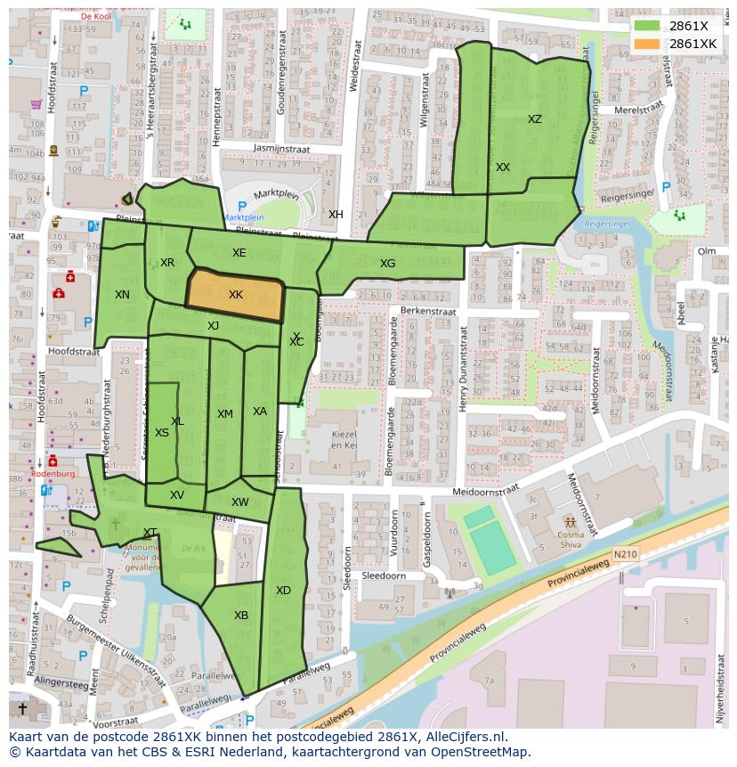 Afbeelding van het postcodegebied 2861 XK op de kaart.