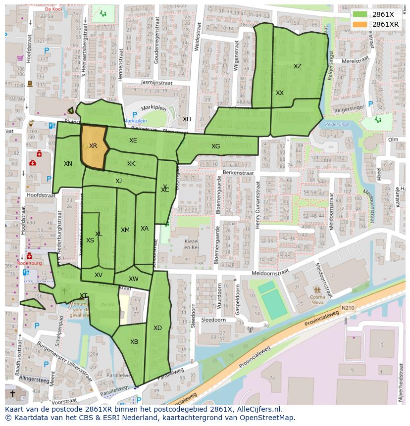 Afbeelding van het postcodegebied 2861 XR op de kaart.