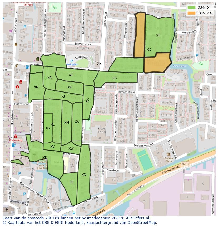 Afbeelding van het postcodegebied 2861 XX op de kaart.