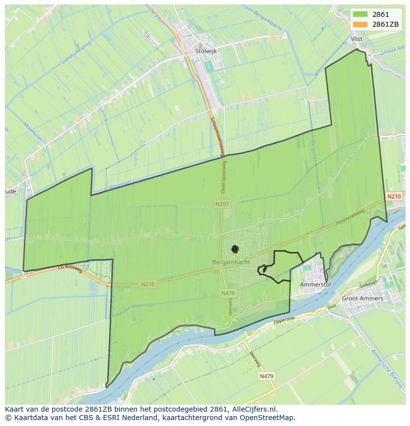 Afbeelding van het postcodegebied 2861 ZB op de kaart.