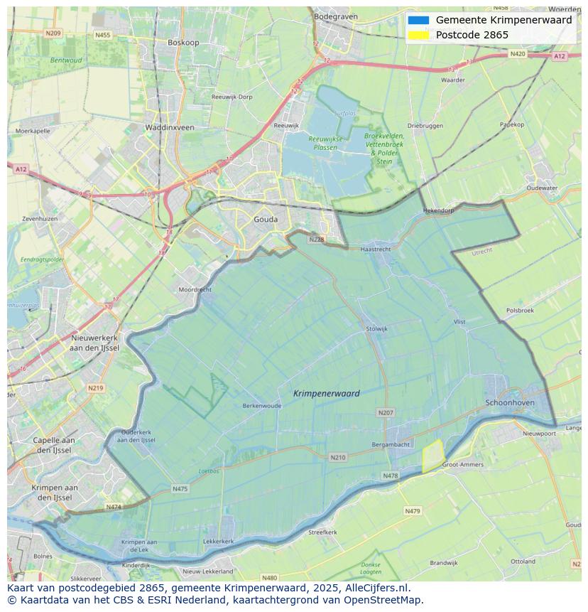 Afbeelding van het postcodegebied 2865 op de kaart.