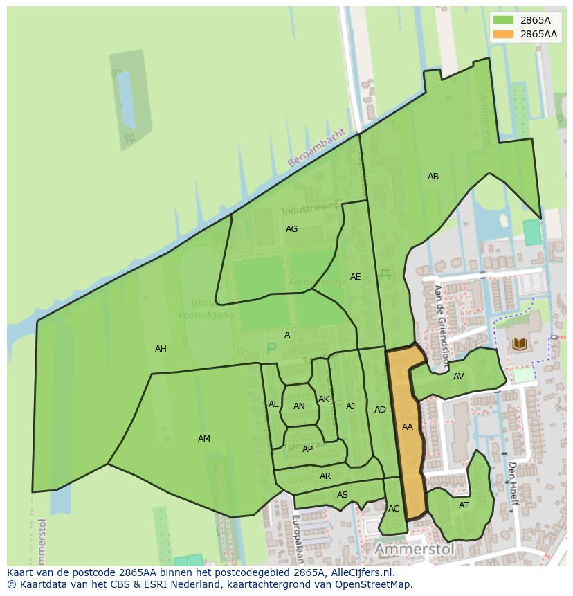 Afbeelding van het postcodegebied 2865 AA op de kaart.