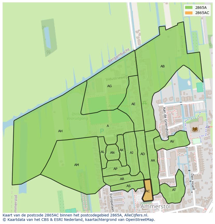 Afbeelding van het postcodegebied 2865 AC op de kaart.