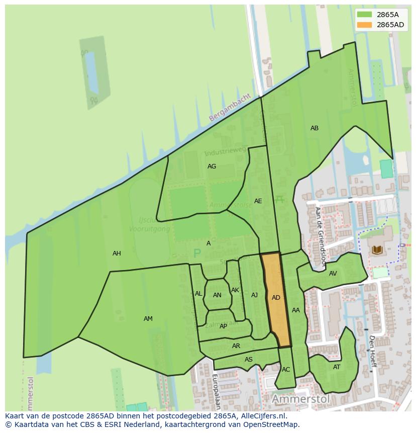 Afbeelding van het postcodegebied 2865 AD op de kaart.