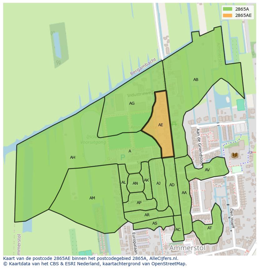 Afbeelding van het postcodegebied 2865 AE op de kaart.