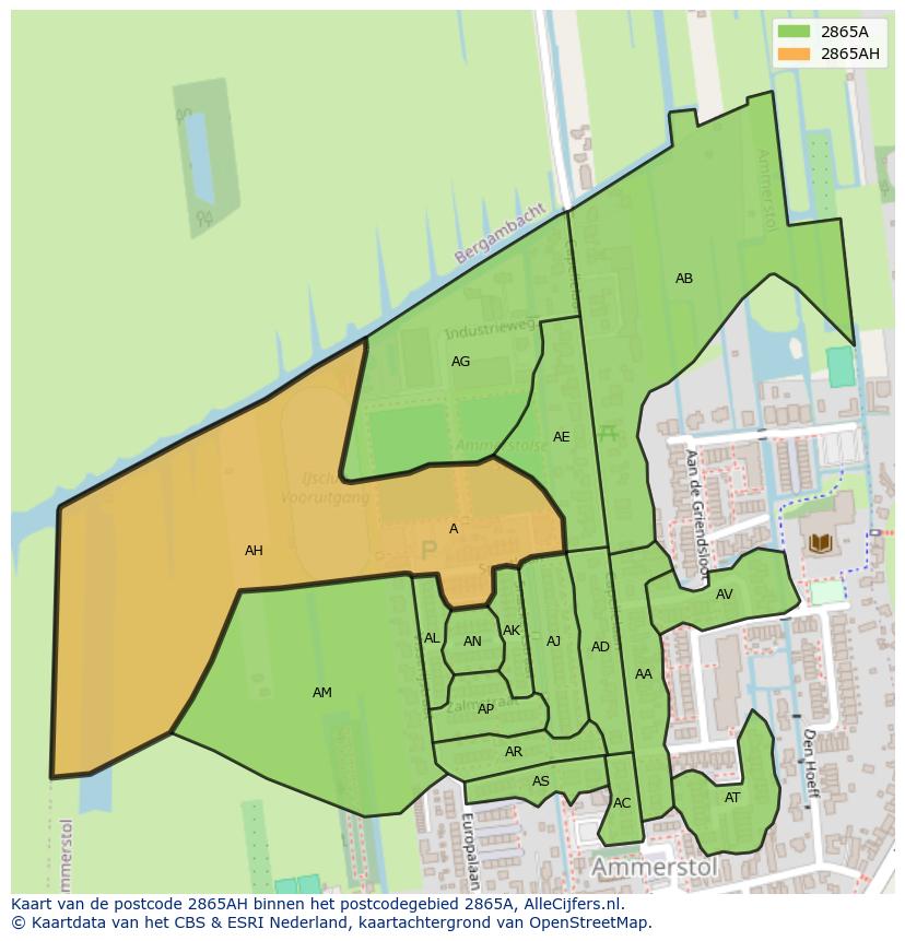 Afbeelding van het postcodegebied 2865 AH op de kaart.