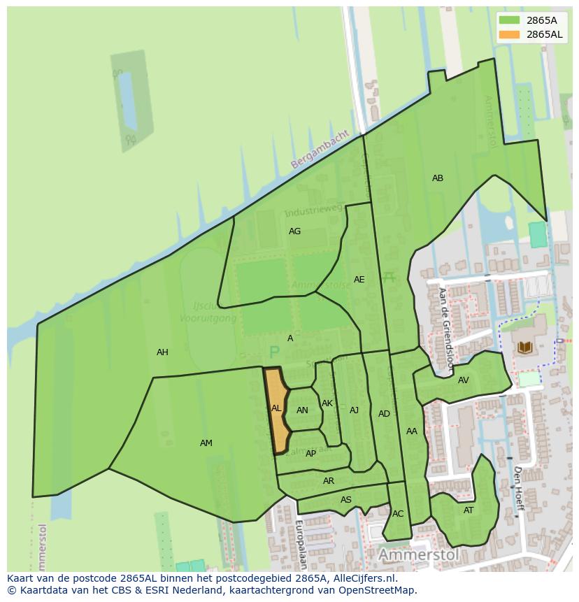 Afbeelding van het postcodegebied 2865 AL op de kaart.