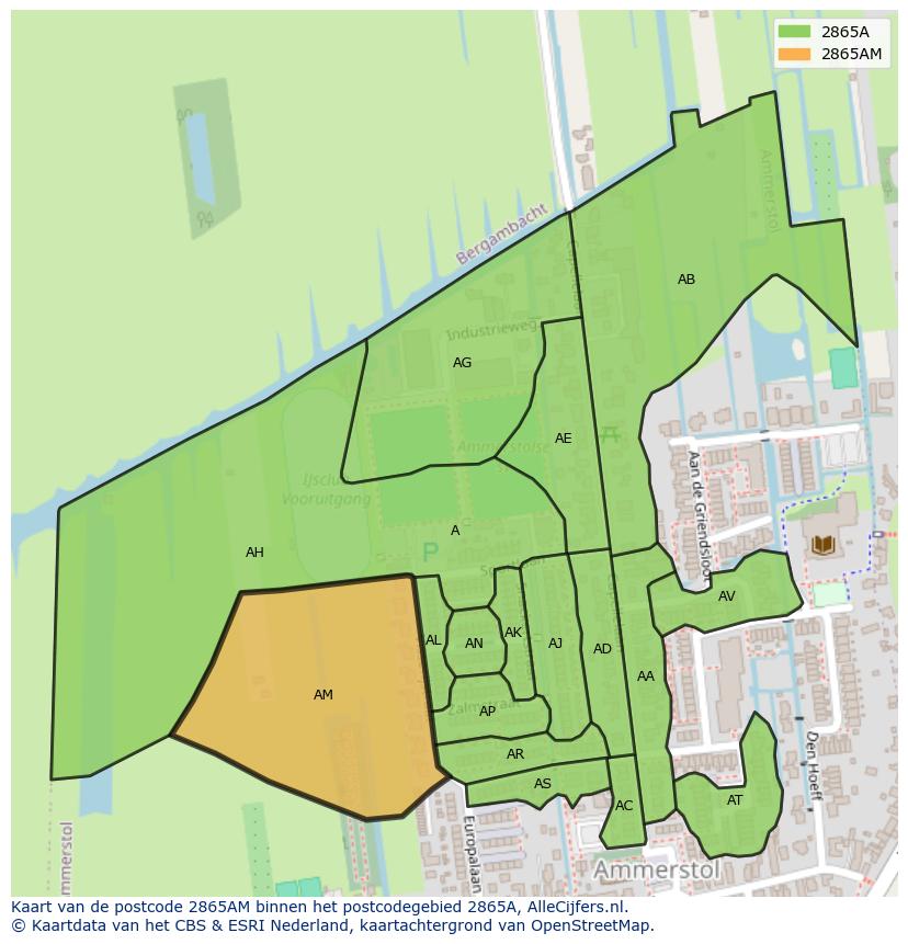 Afbeelding van het postcodegebied 2865 AM op de kaart.