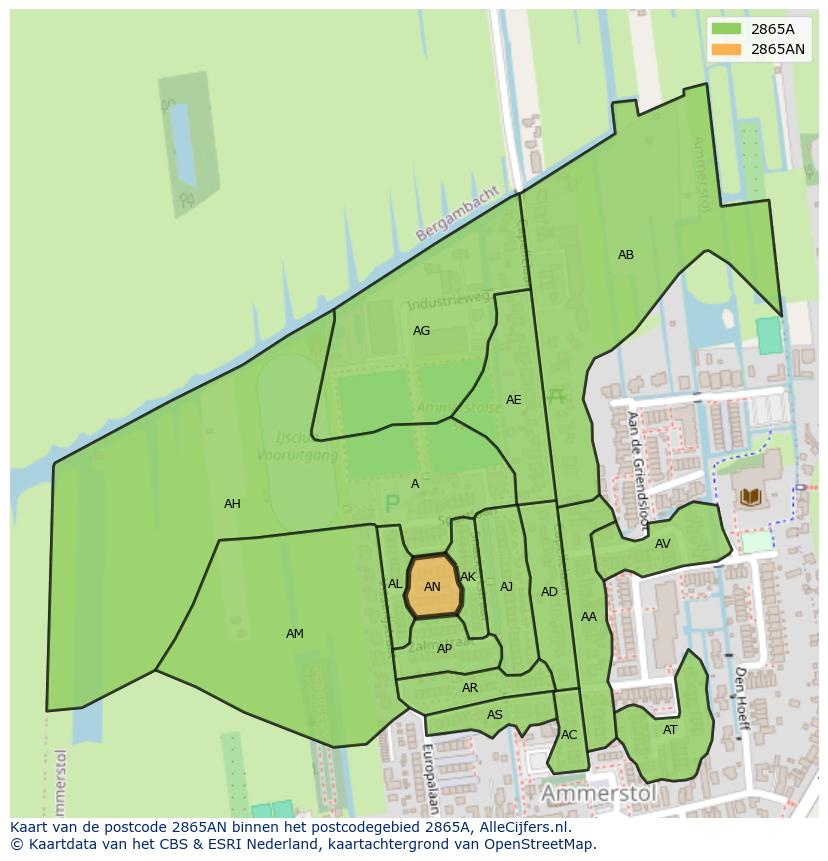 Afbeelding van het postcodegebied 2865 AN op de kaart.