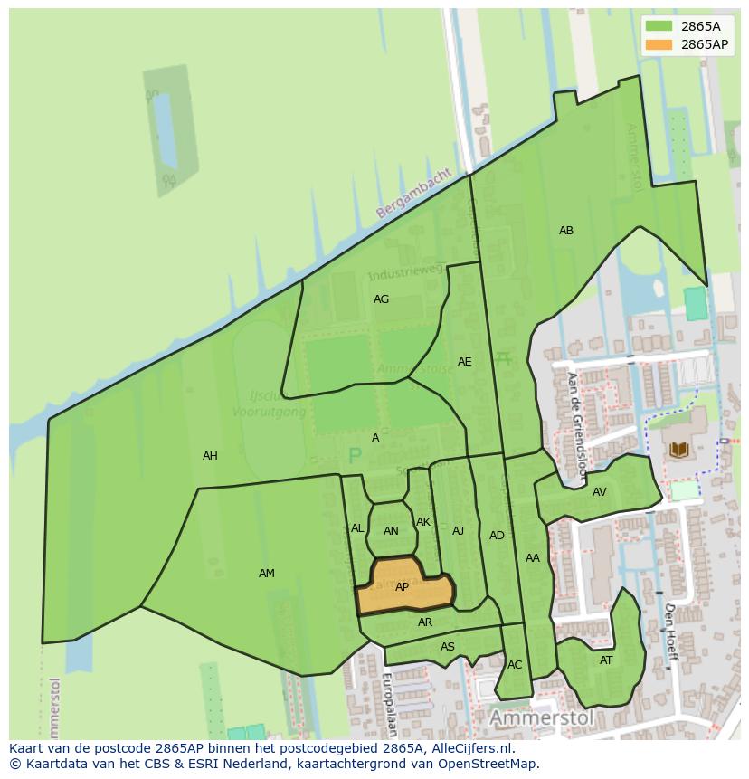 Afbeelding van het postcodegebied 2865 AP op de kaart.