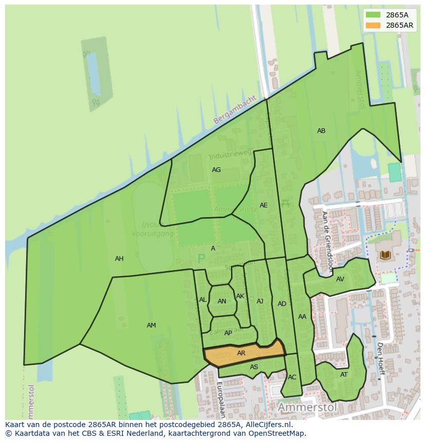 Afbeelding van het postcodegebied 2865 AR op de kaart.