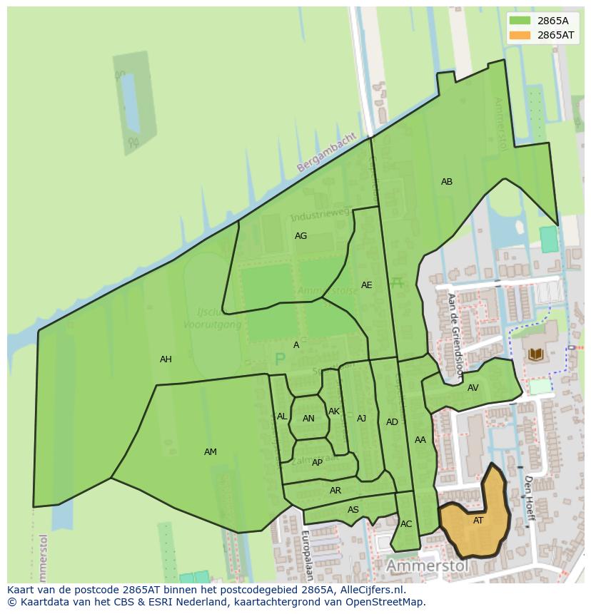 Afbeelding van het postcodegebied 2865 AT op de kaart.