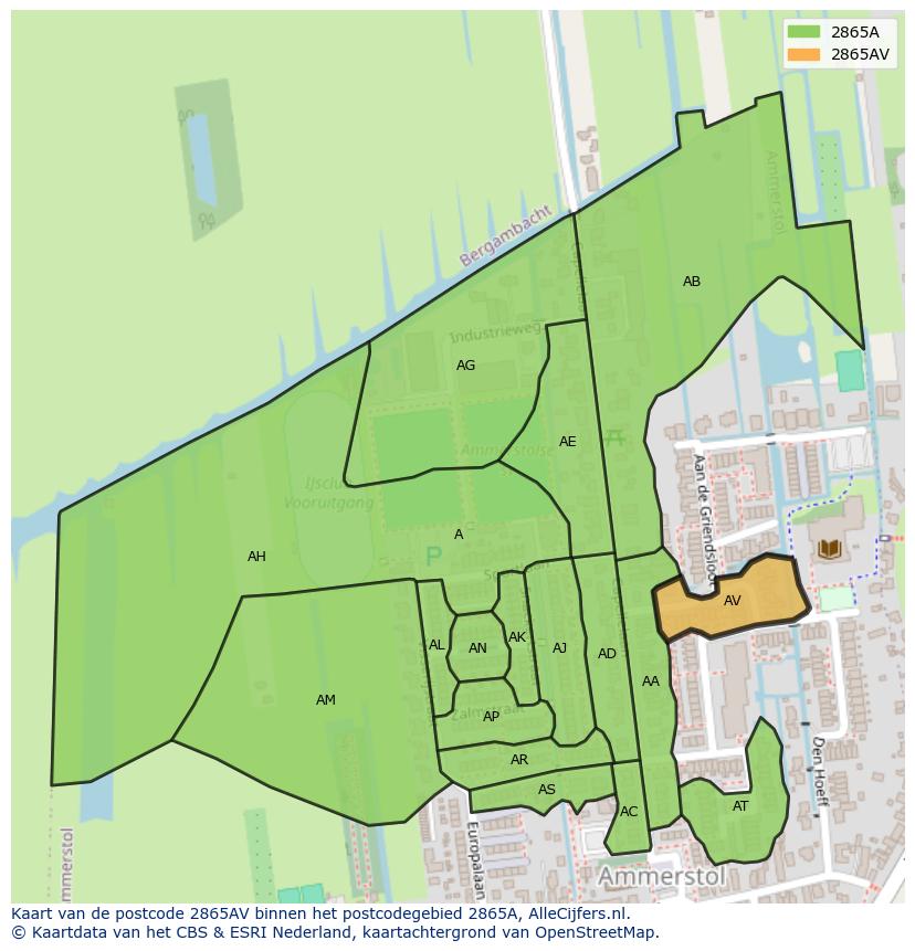 Afbeelding van het postcodegebied 2865 AV op de kaart.