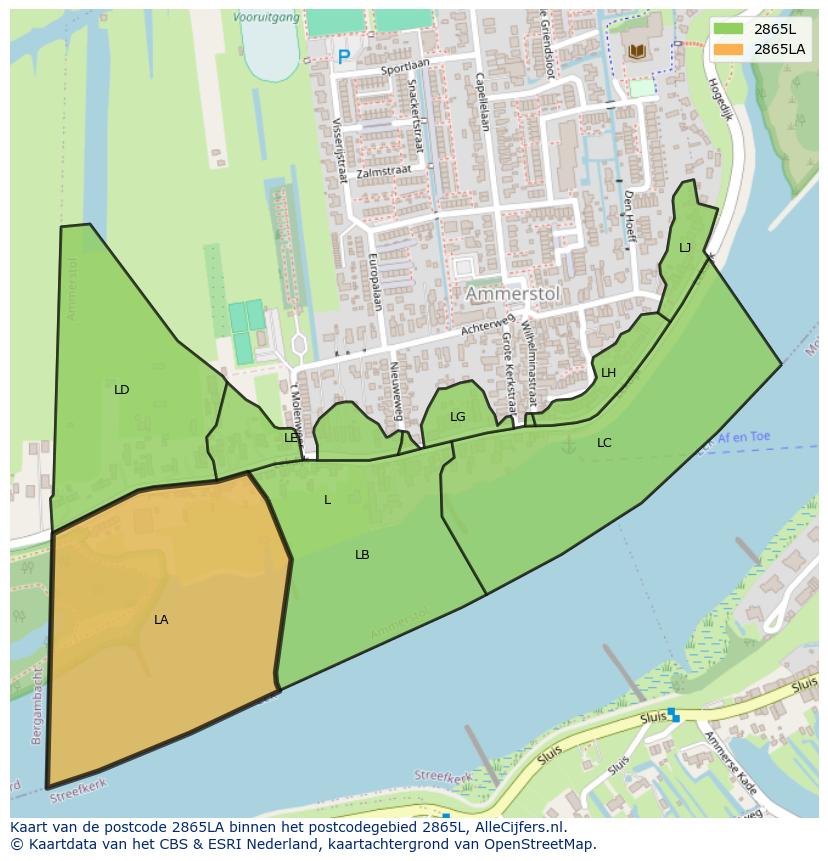 Afbeelding van het postcodegebied 2865 LA op de kaart.