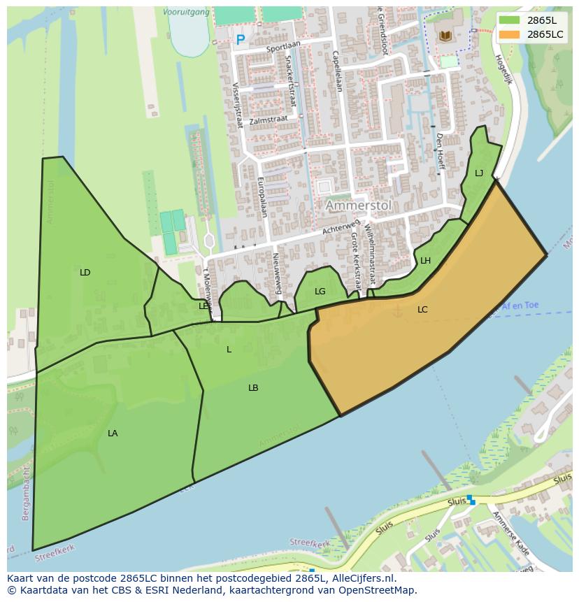 Afbeelding van het postcodegebied 2865 LC op de kaart.