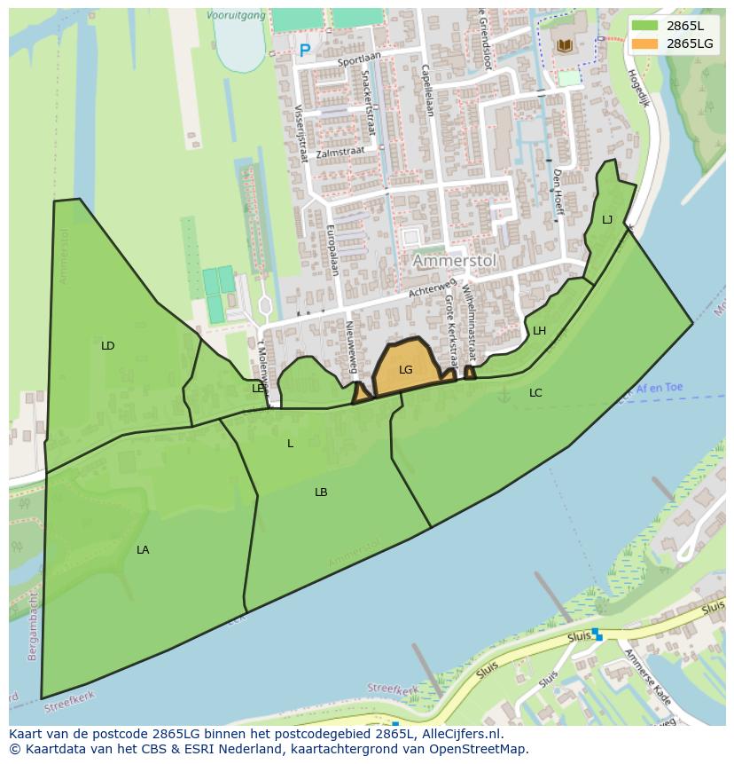 Afbeelding van het postcodegebied 2865 LG op de kaart.