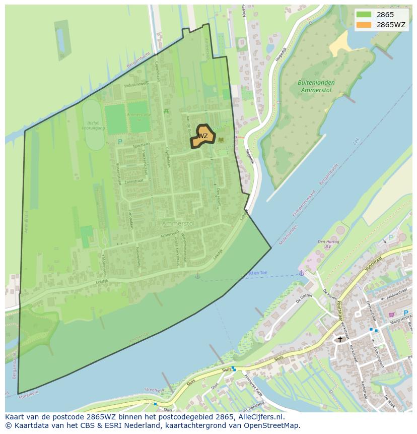 Afbeelding van het postcodegebied 2865 WZ op de kaart.