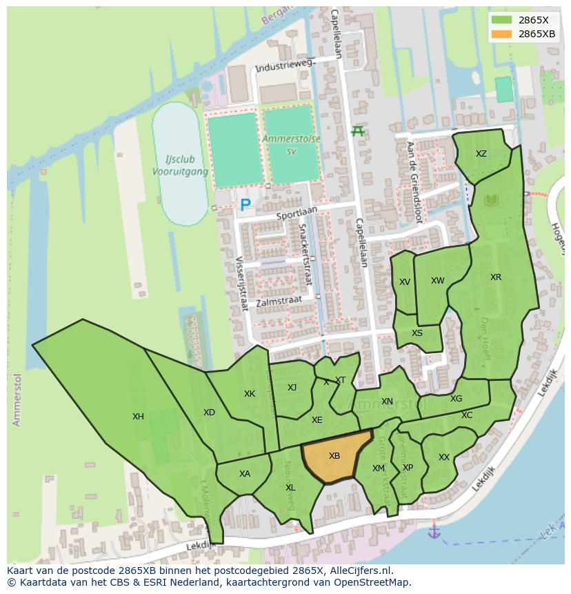 Afbeelding van het postcodegebied 2865 XB op de kaart.