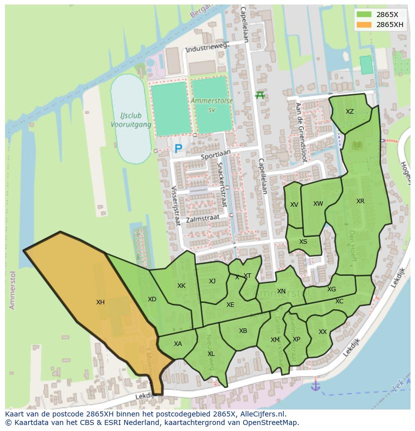 Afbeelding van het postcodegebied 2865 XH op de kaart.