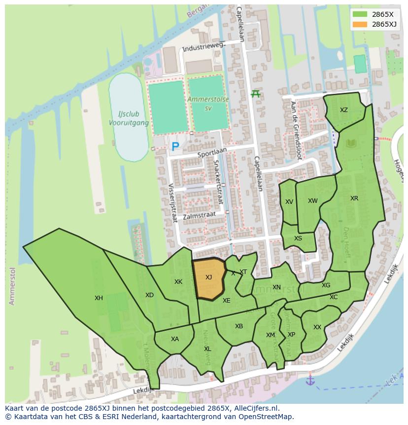 Afbeelding van het postcodegebied 2865 XJ op de kaart.