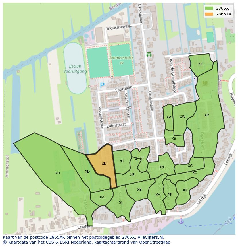 Afbeelding van het postcodegebied 2865 XK op de kaart.