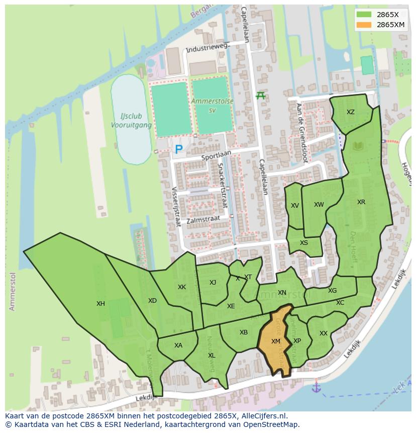 Afbeelding van het postcodegebied 2865 XM op de kaart.