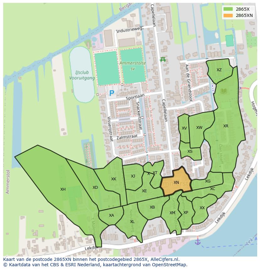 Afbeelding van het postcodegebied 2865 XN op de kaart.