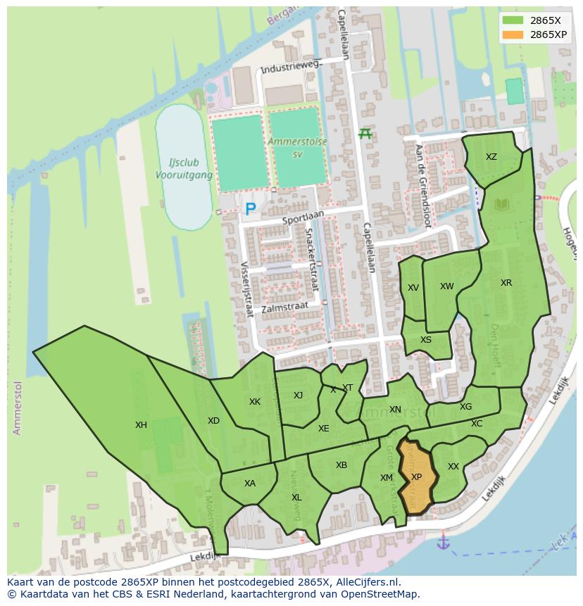 Afbeelding van het postcodegebied 2865 XP op de kaart.