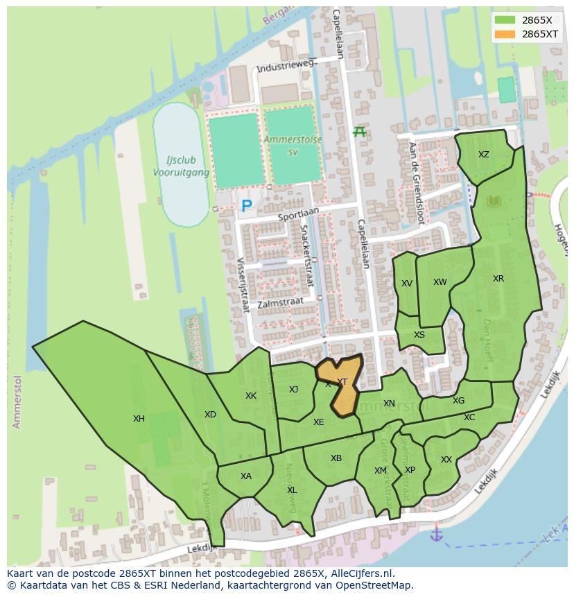 Afbeelding van het postcodegebied 2865 XT op de kaart.