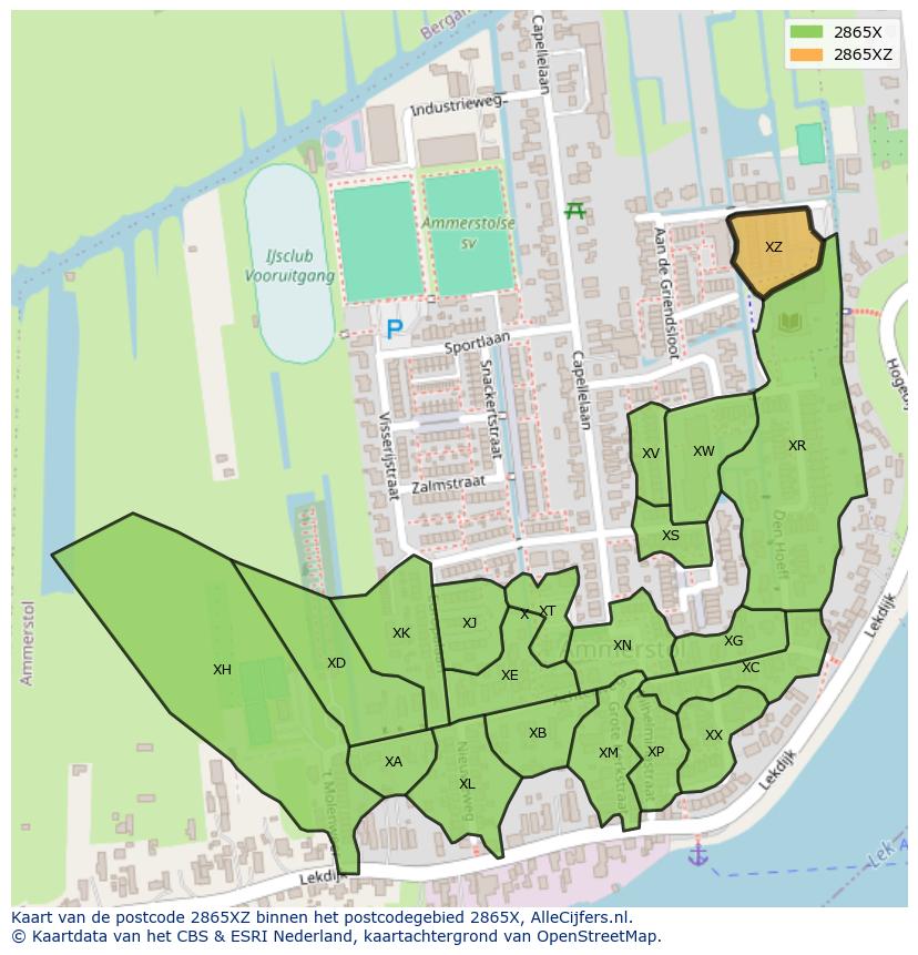 Afbeelding van het postcodegebied 2865 XZ op de kaart.