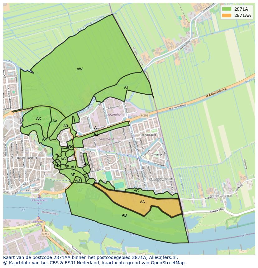 Afbeelding van het postcodegebied 2871 AA op de kaart.