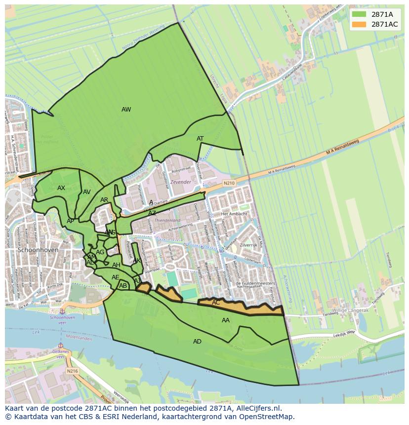 Afbeelding van het postcodegebied 2871 AC op de kaart.